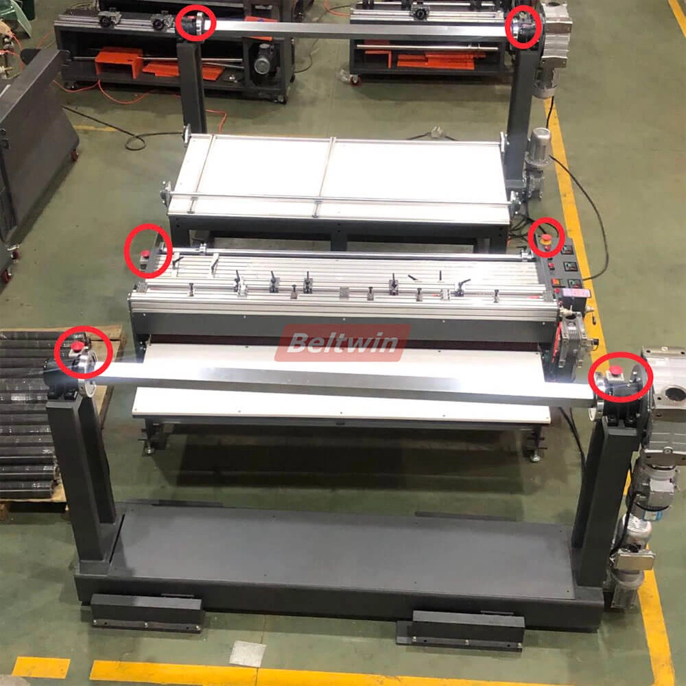 Станок для резки конвейерной ленты с намотчиком и перемотчиком и рабочим столом (европейская версия)