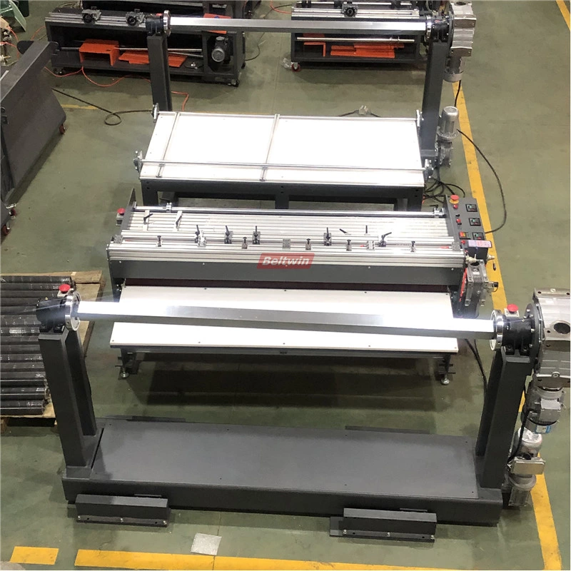 Станок для резки конвейерной ленты с намотчиком и перемотчиком и рабочим столом (европейская версия)